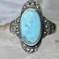 Turquoise ring Marcasites boho size 7.75 sterling silver women