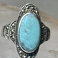 Turquoise ring Marcasites boho size 7.75 sterling silver women