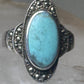 Turquoise ring Marcasites boho size 7.75 sterling silver women