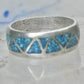 Vintage Sterling Silver Turquoise Chip Geometric Inlay Band Ring Size 11 7.6g