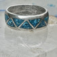Vintage Sterling Silver Turquoise Chip Geometric Inlay Band Ring Size 11 7.6g