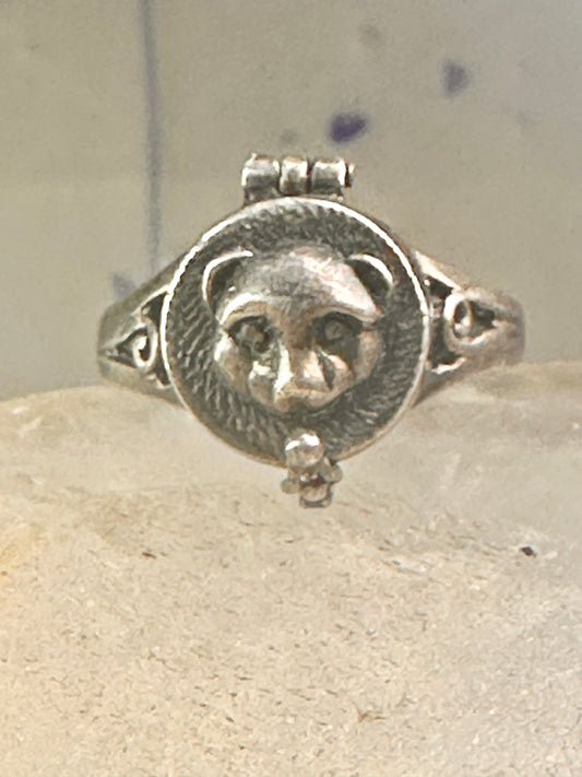 Poison ring animal face cat or bear or size 6.75 sterling silver women