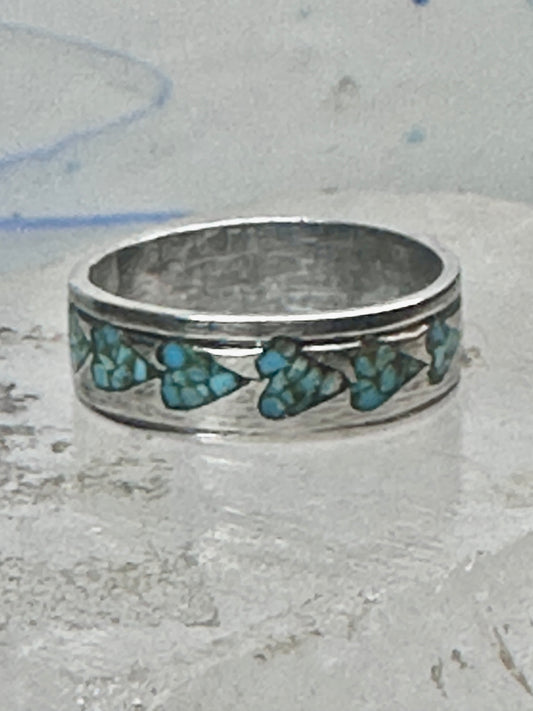 Vintage Sterling Silver Turquoise Chip Heart Inlay Band Ring Size 10 4.1g
