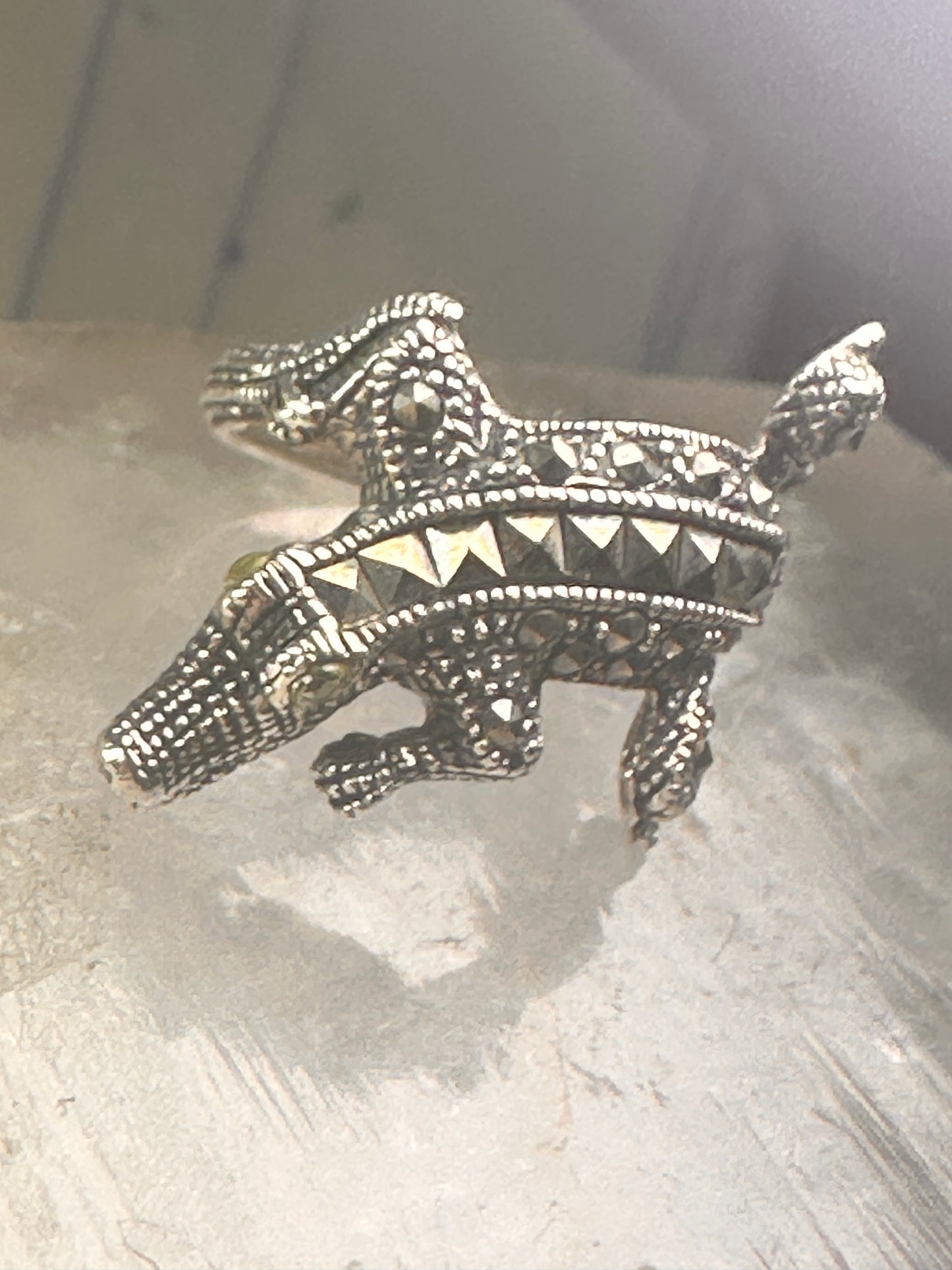 Alligator ring crocodile band size 9 marcasites sterling silver women