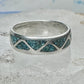 Vintage Sterling Silver Turquoise Chip Geometric Inlay Band Ring Size 7 3.2g 925