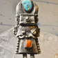 Kachina ring Navajo turquoise coral size 10.2 cowgirl sterling silver women signed B