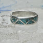 Vintage Sterling Silver Turquoise Chip Geometric Inlay Band Ring Size 7 3.2g 925