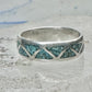 Vintage Sterling Silver Turquoise Chip Geometric Inlay Band Ring Size 7 3.2g 925