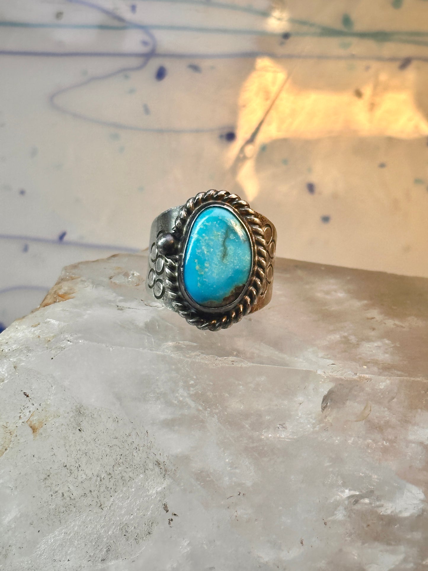 Navajo turquoise ring vintage band sterling silver size 12 women men