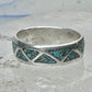 Vintage Sterling Silver Turquoise Chip Geometric Inlay Band Ring Size 7 3.2g 925