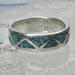 Vintage Sterling Silver Turquoise Chip Geometric Inlay Band Ring Size 7 3.2g 925