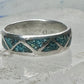 Vintage Sterling Silver Turquoise Chip Geometric Inlay Band Ring Size 7 3.2g 925