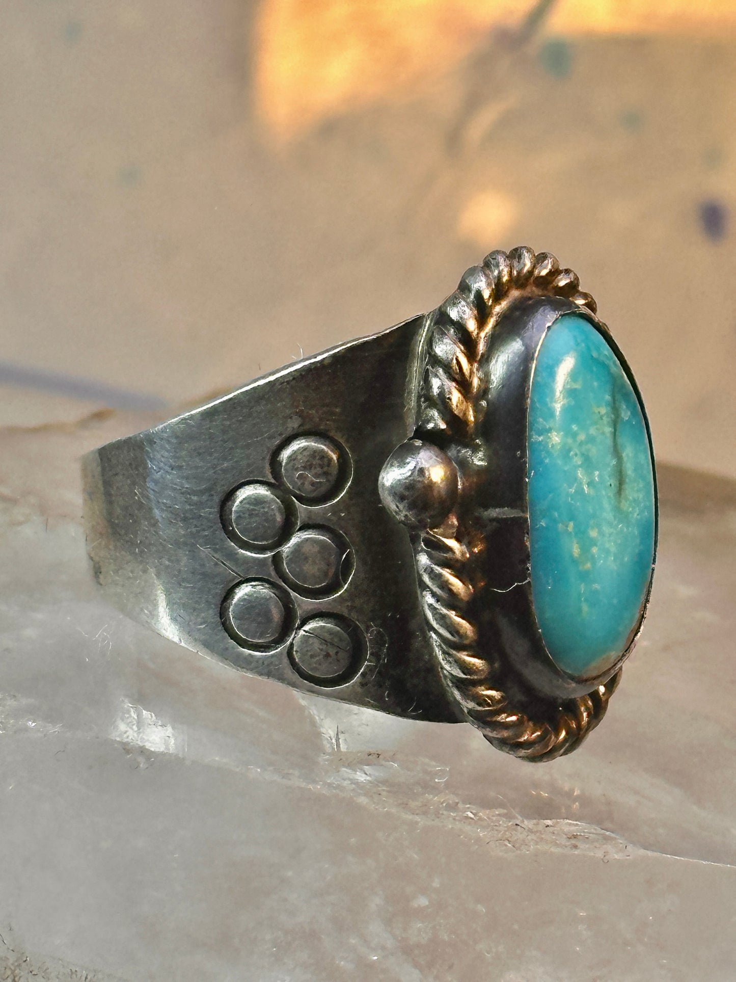 Navajo turquoise ring vintage band sterling silver size 12 women men