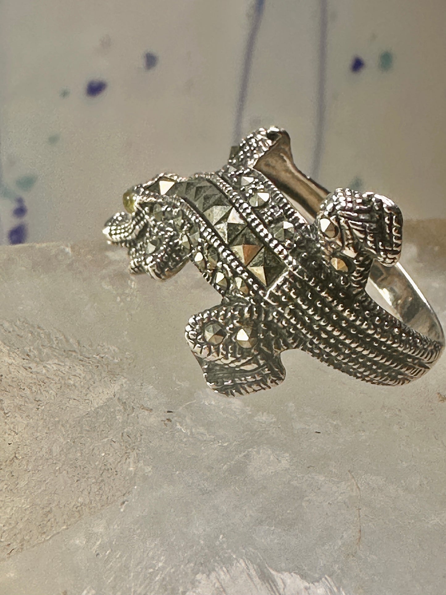 Alligator ring crocodile band size 9 marcasites sterling silver women