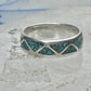 Vintage Sterling Silver Turquoise Chip Geometric Inlay Band Ring Size 7 3.2g 925