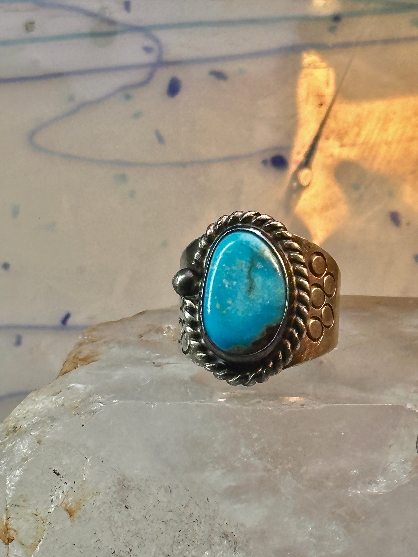 Navajo turquoise ring vintage band sterling silver size 12 women men