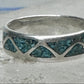 Vintage Sterling Silver Turquoise Chip Geometric Inlay Band Ring Size 7 3.2g 925