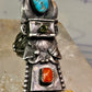Kachina ring Navajo turquoise coral size 10.2 cowgirl sterling silver women signed B