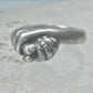 Vintage Sterling Silver Hand Holding Flower Motif Ring Cut Band Size 5.75 925 AS IS