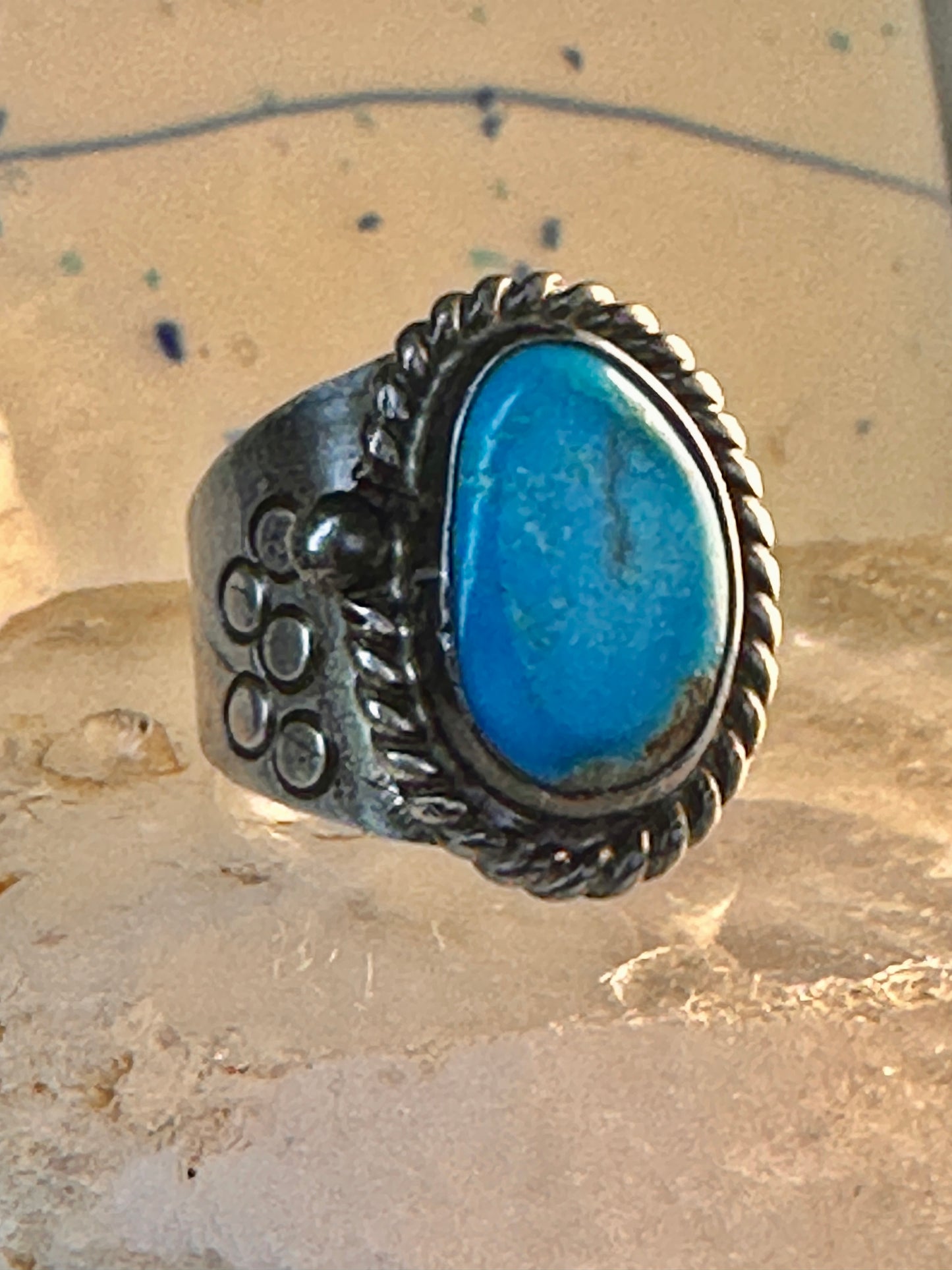 Navajo turquoise ring vintage band sterling silver size 12 women men