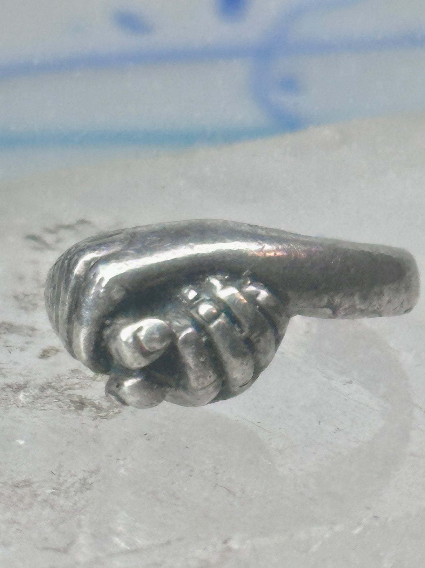 Vintage Sterling Silver Hand Holding Flower Motif Ring Cut Band Size 5.75 925 AS IS