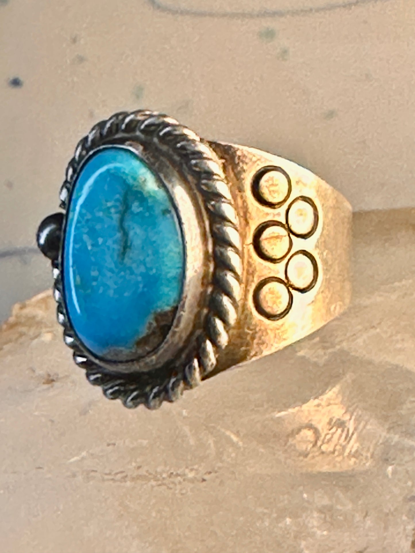 Navajo turquoise ring vintage band sterling silver size 12 women men