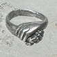 Vintage Sterling Silver Hand Holding Flower Motif Ring Cut Band Size 5.75 925 AS IS