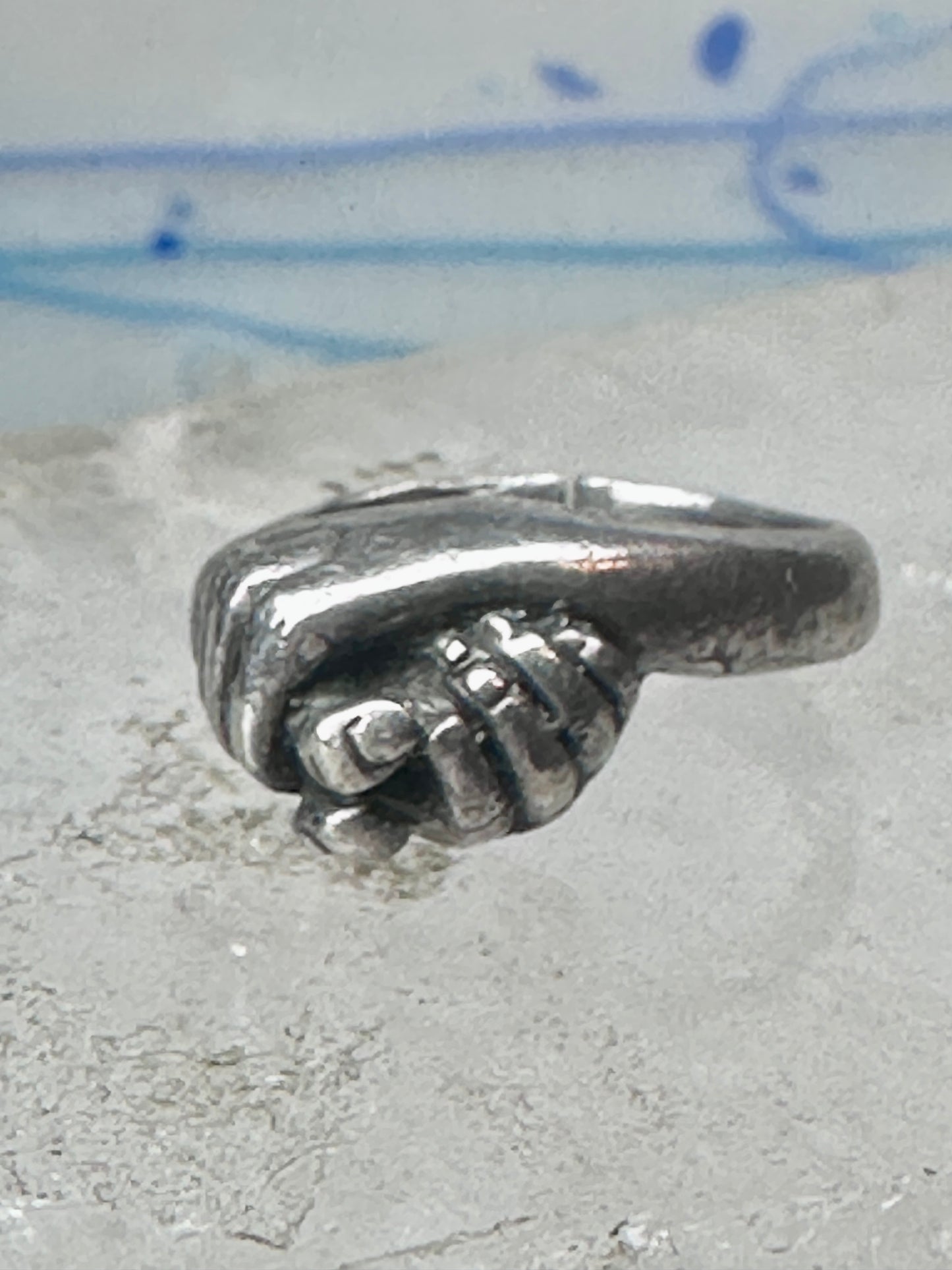 Vintage Sterling Silver Hand Holding Flower Motif Ring Cut Band Size 5.75 925 AS IS