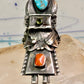 Kachina ring Navajo turquoise coral size 10.2 cowgirl sterling silver women signed B