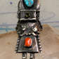 Kachina ring Navajo turquoise coral size 10.2 cowgirl sterling silver women signed B