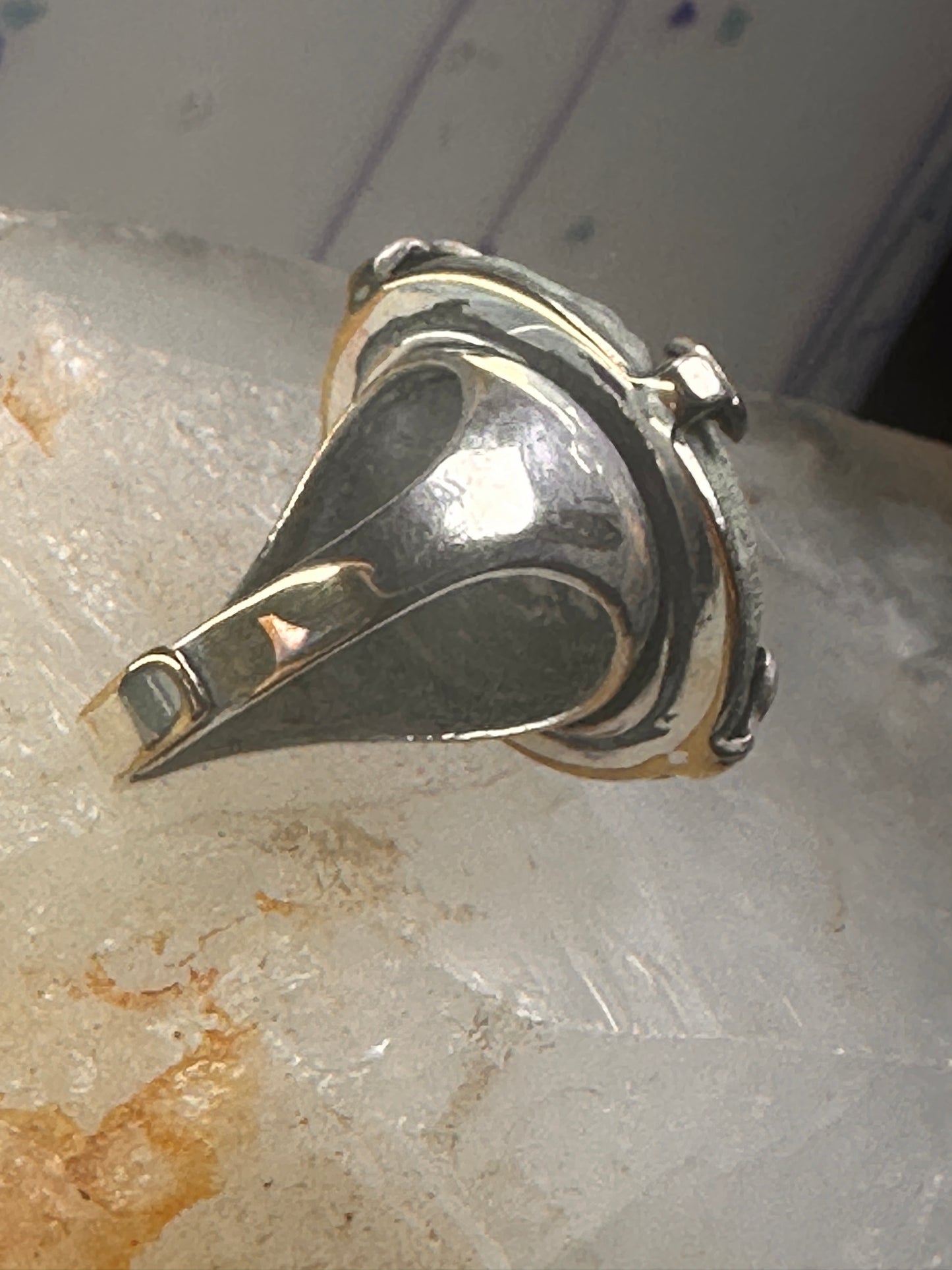 Scarab ring  carved stone adjustable size 8.75 sterling silver women