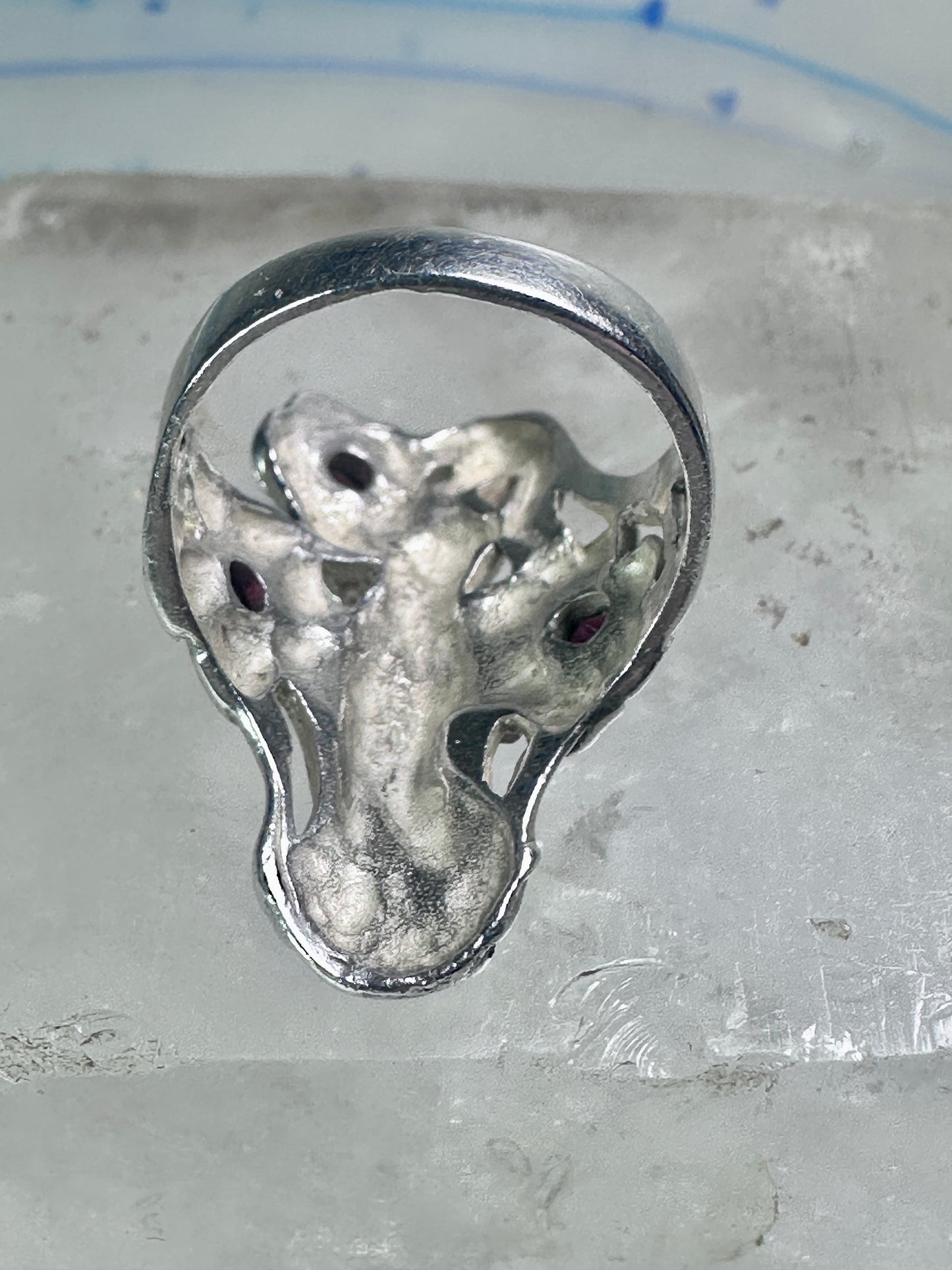 Lady with flowers Ring Art Deco Nouveau band leaves size 8 sterling silver women&nbsp;