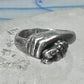 Vintage Sterling Silver Hand Holding Flower Motif Ring Cut Band Size 5.75 925 AS IS