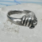 Vintage Sterling Silver Hand Holding Flower Motif Ring Cut Band Size 5.75 925 AS IS
