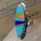 Long Zuni ring Turquoise size 7.75 Inlaid sterling silver women