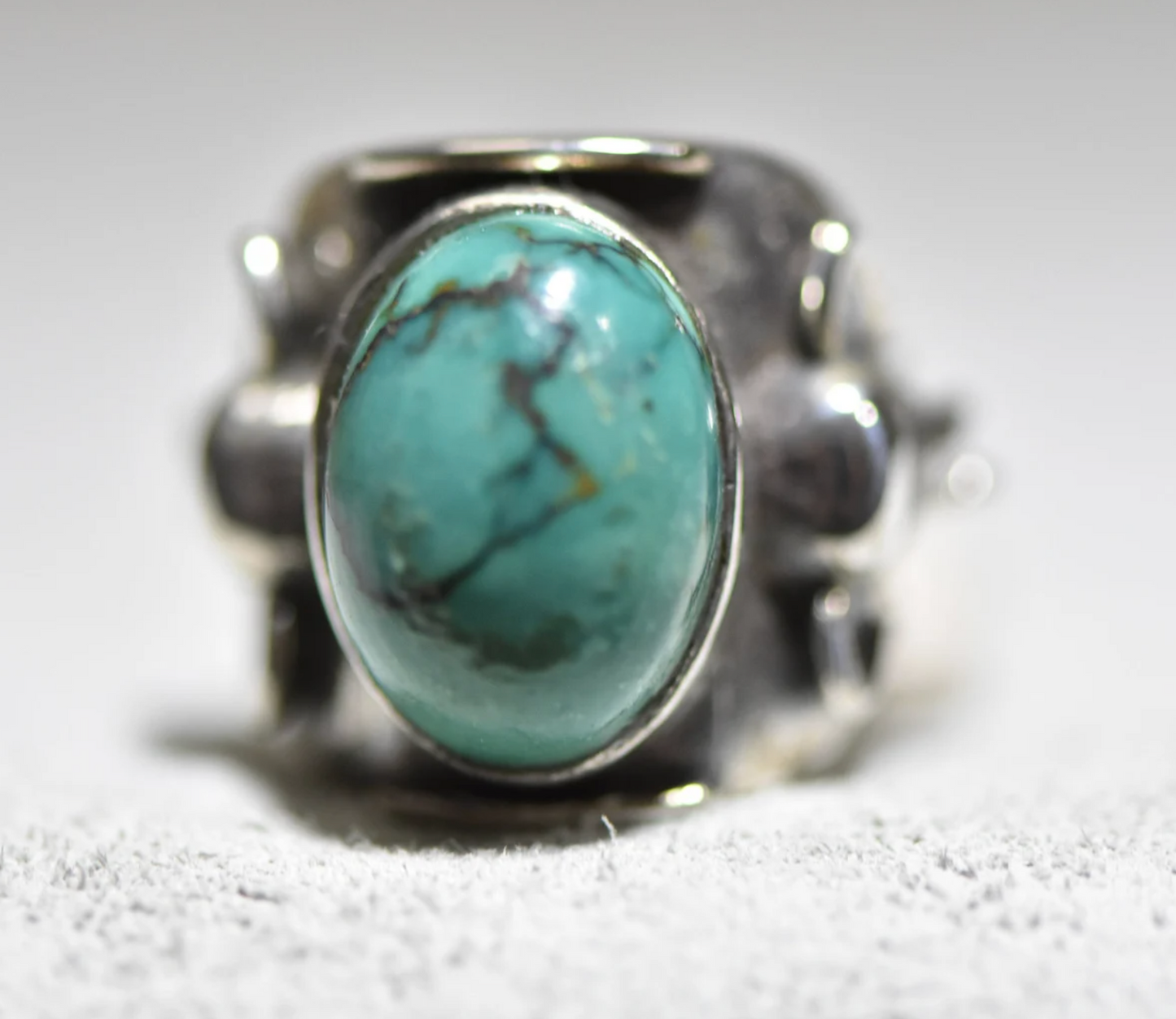 elephant ring turquoise size 7.25 cigar band women sterling silver
