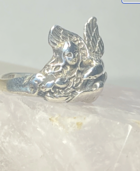 Face ring bird  size 6.75 figurative band sterling silver women girls