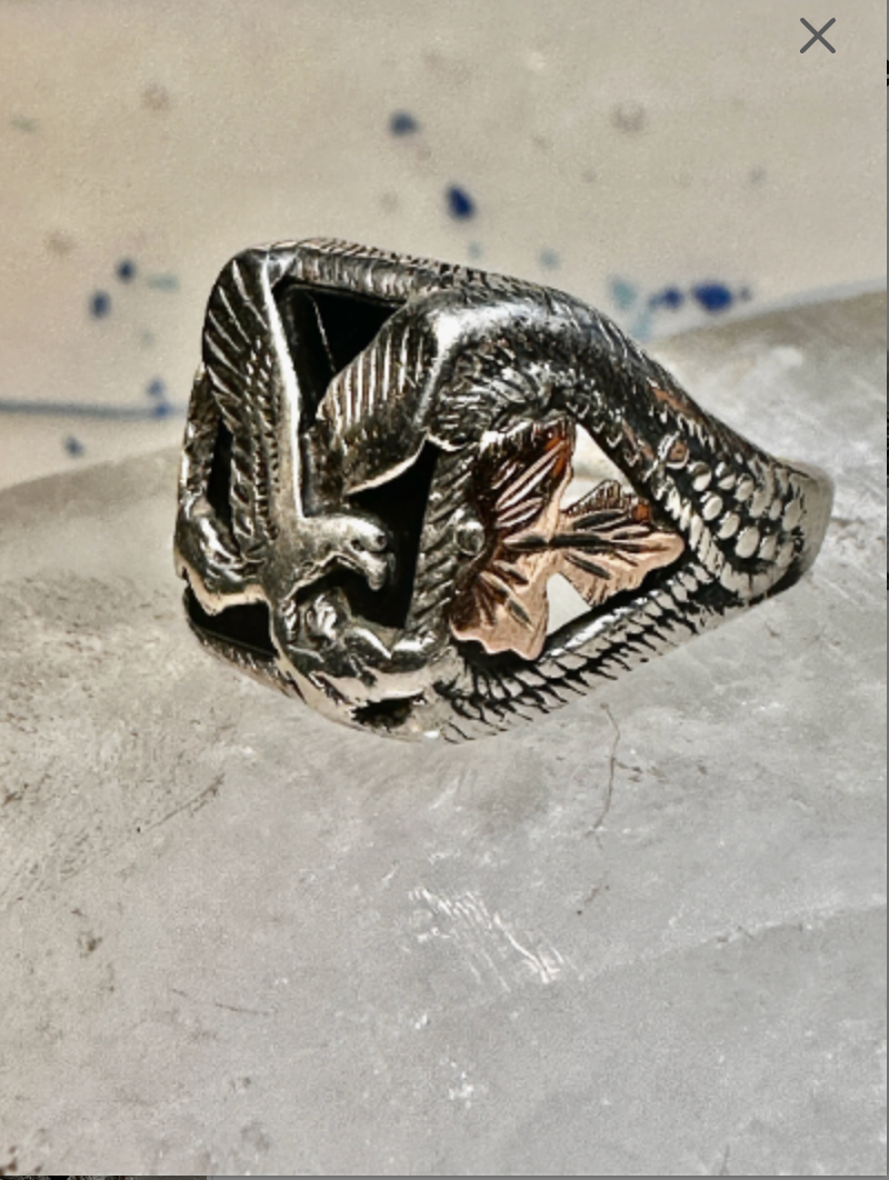 Eagle ring Black Hills Gold band leaves sterling silver size 11.50