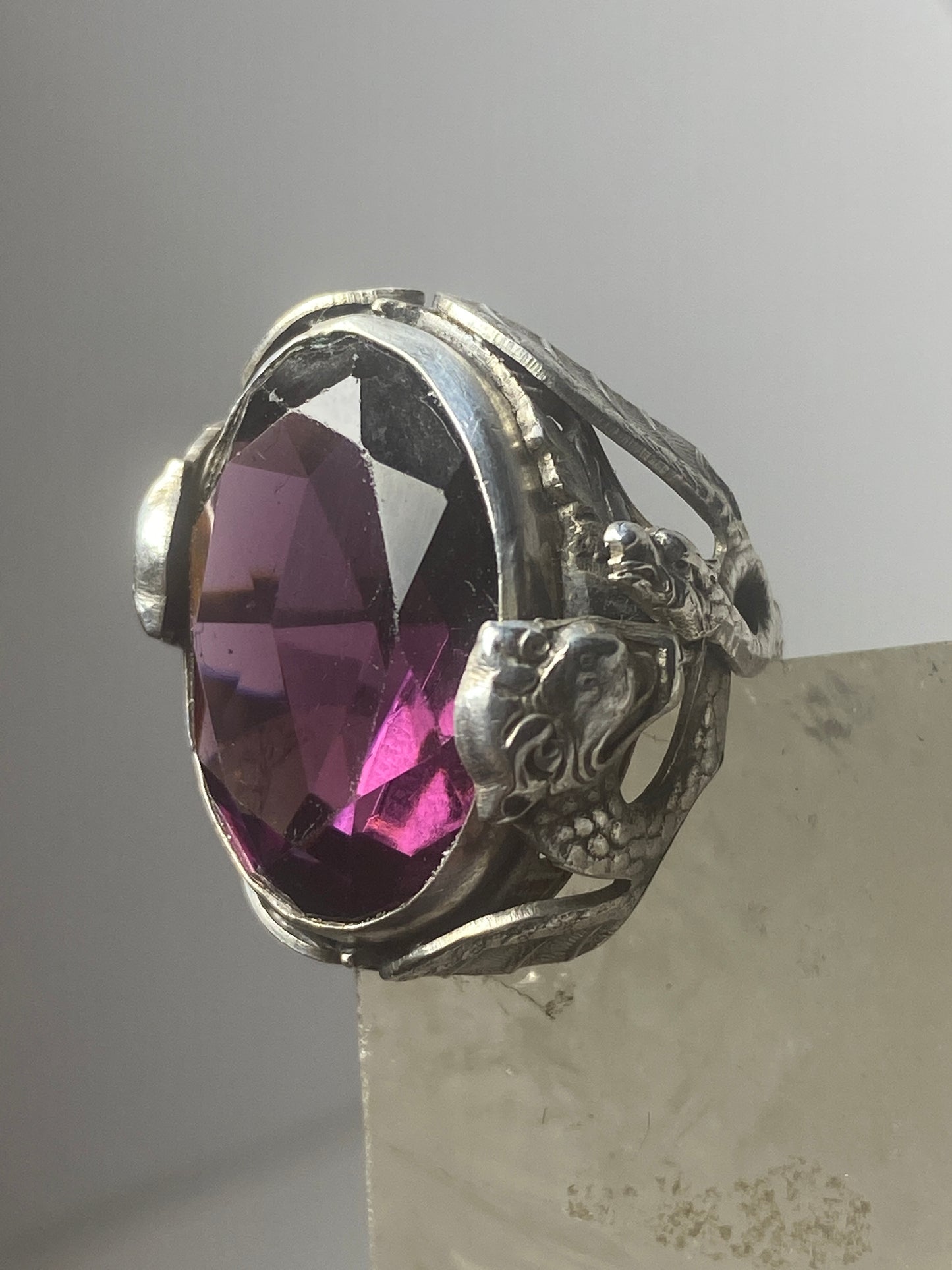 Dragon ring Art Deco  purple faceted sterling silver women girls