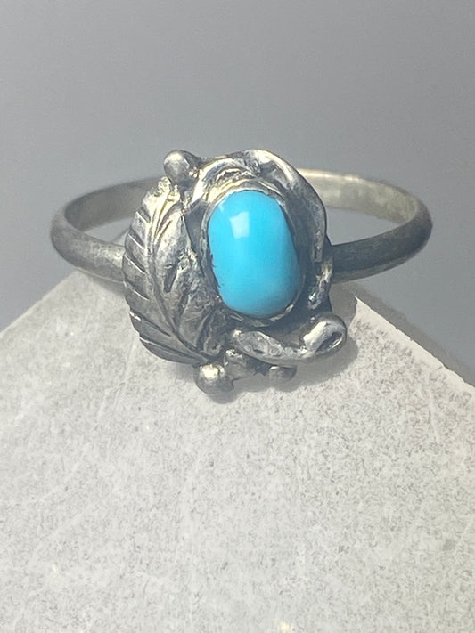 Turquoise ring leaves band southwest sterling silver women girls d