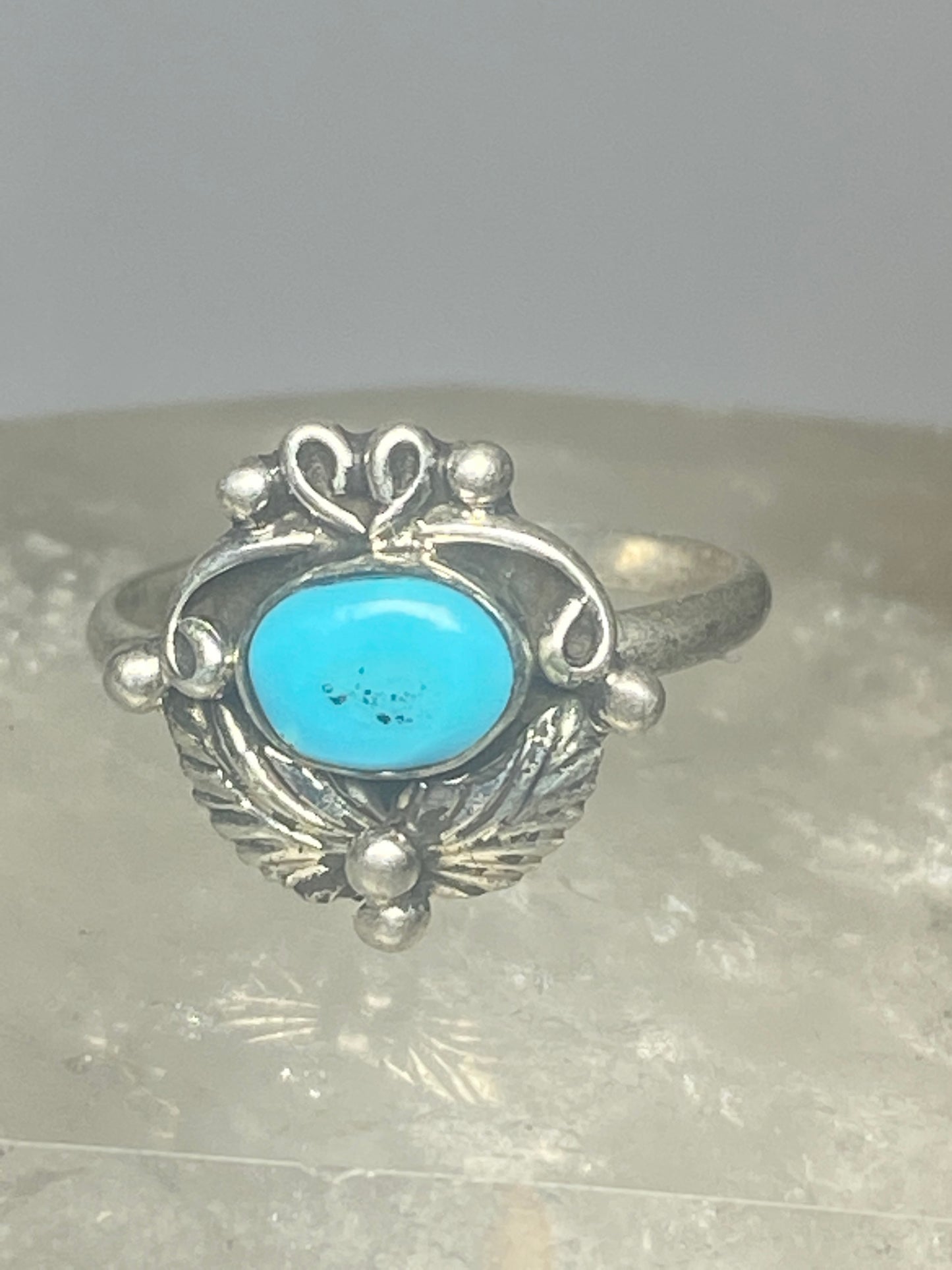 Turquoise ring leaves band southwest sterling silver women girls m