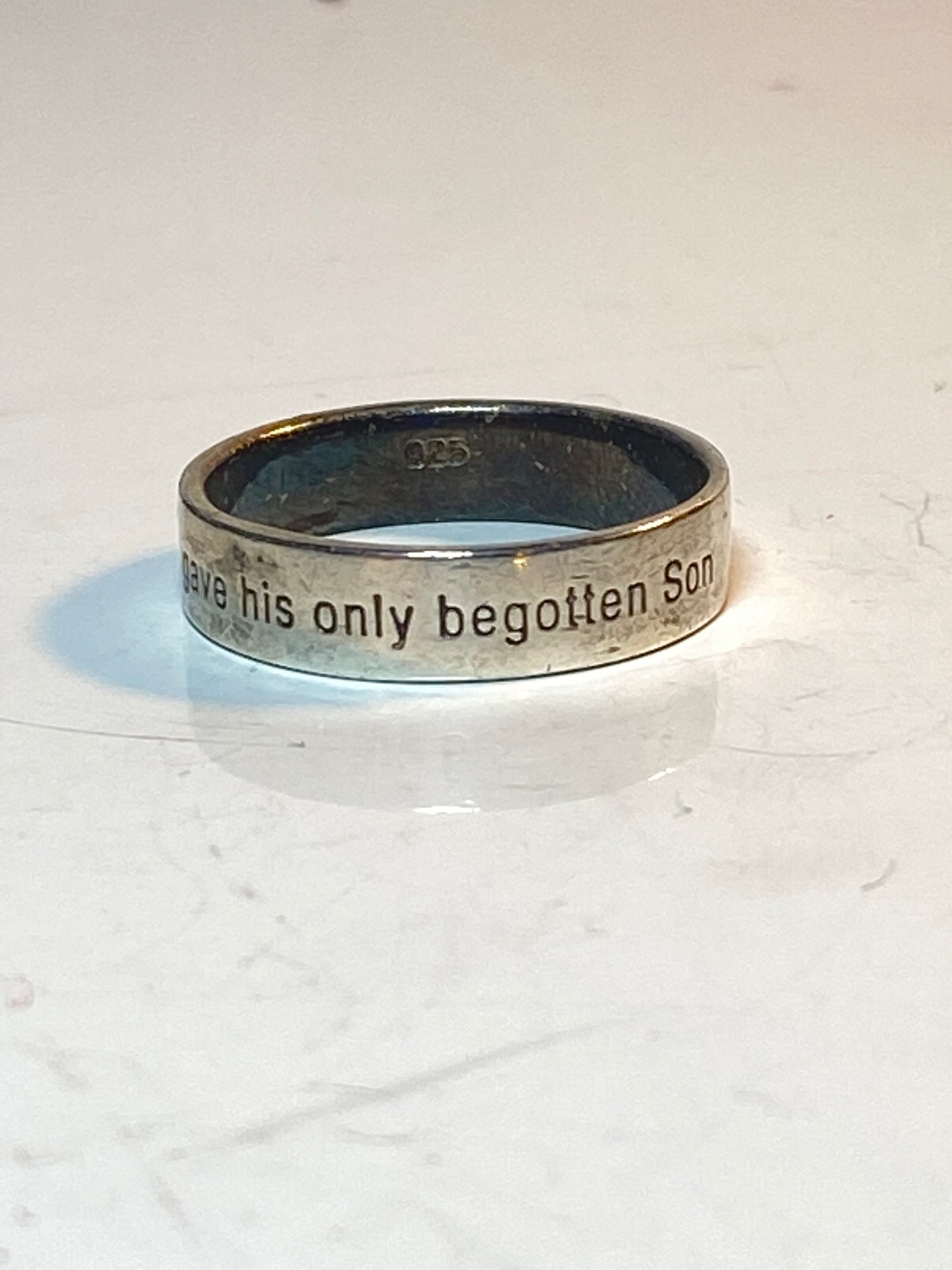 Religious ring Psalm  band "For God so loved the world that he gave his only begotten Son" sterling silver women