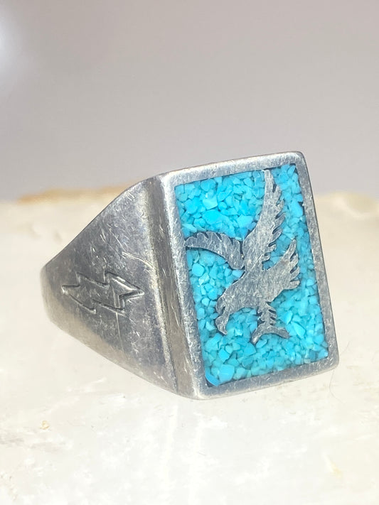 Eagle ring size Carolyn Pollack 12 turquoise chips lightening  biker band sterling silver