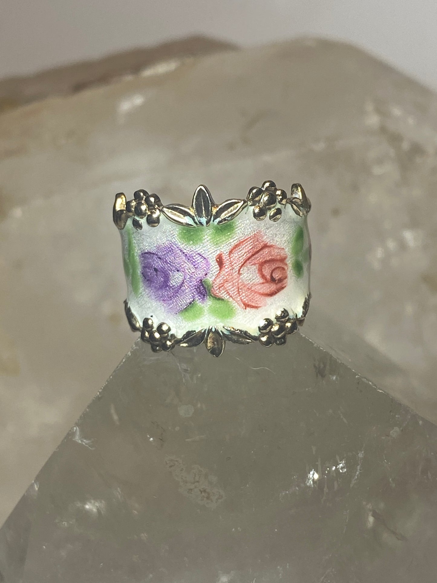 Guilloche ring  size 5.50 boho statement floral rose band sterling silver