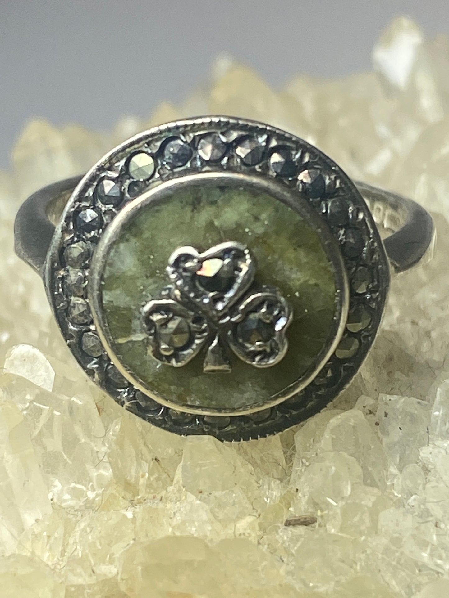 Three Leaf Clover ring marcasites  sterling silver women girls