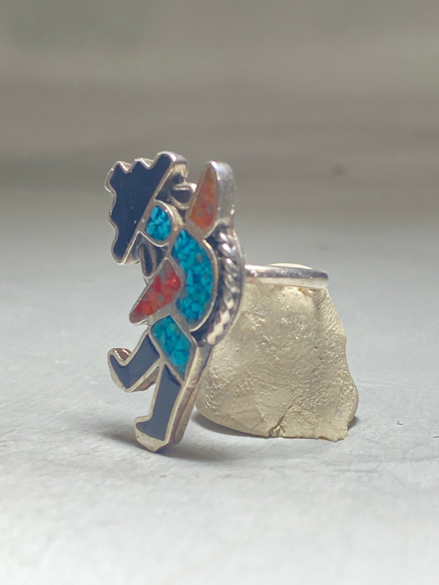 Kachina ring turquoise coral chips southwest sterling silver women girls