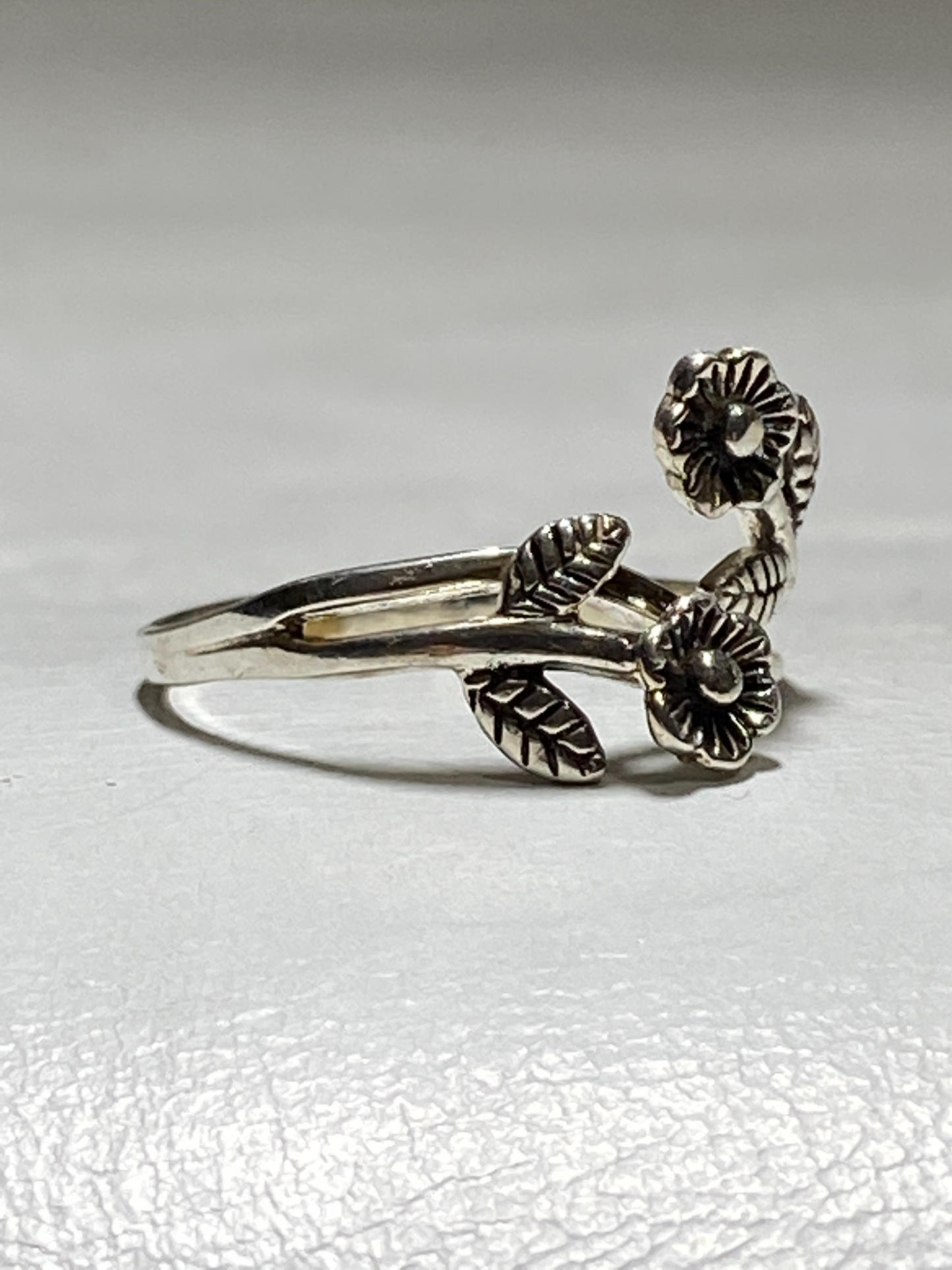 Flower ring floral band women girls sterling silver