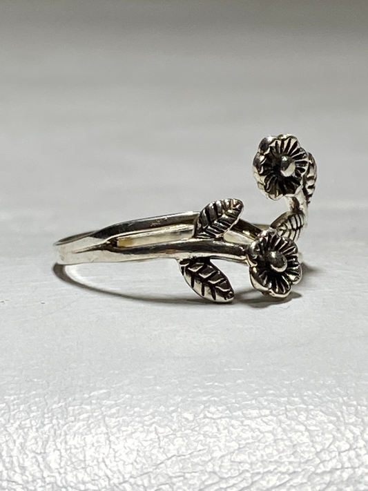 Flower ring floral band women girls sterling silver