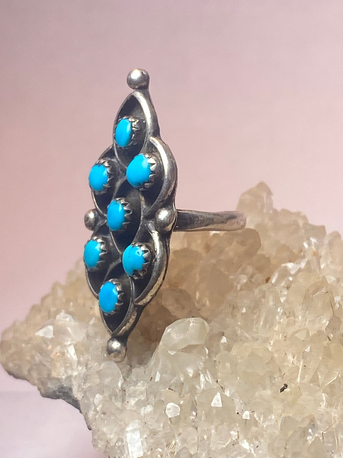 Turquoise ring size 4.50  Zuni long pinky petite point sterling silver women