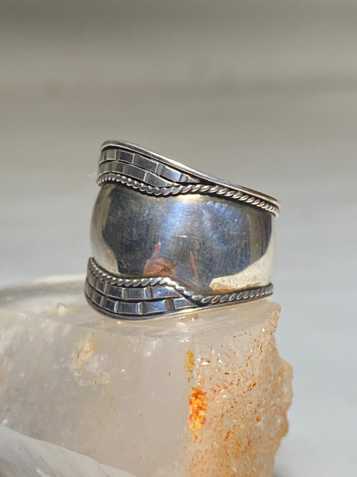 Cigar band size 7.75 brick asymmetrical design ring sterling silver women girls